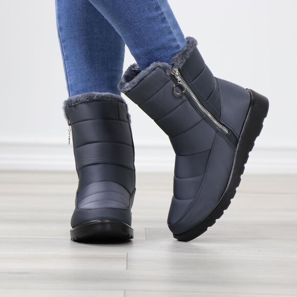 Rain Ankle Boots Weather Resistant Warm Synthetic Fluff Inside Grey - Picture 10 of 14